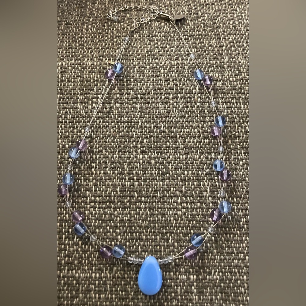 Baked Beads Signed Blue Glass Bracelet & Necklace Set - Picture 4 of 6